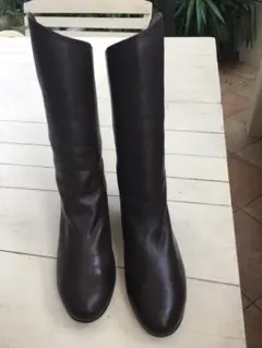 再値下！fitfitダークブラウン本革ミドル ロングブーツ 中ヒール25cm3E