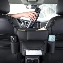 【新品】車用ハンギングバッグ 大容量 ポケット多数 高級PUレザー ブラック