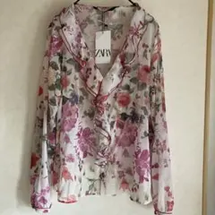 新品未使用タグ付き　ZARA 長袖フリル花柄ブラウス　XL 完売商品