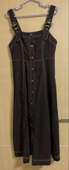 ダークブラウン サロペット ボタンフロント