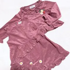 可愛い スウェード チョコレート小花モチーフ ワンピース セット 110