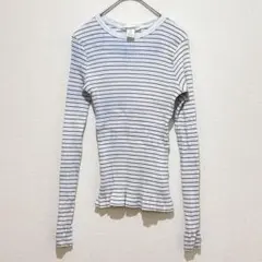 H&M ボーダー リブカットソー 長袖 ホワイト×ブラック Sサイズ