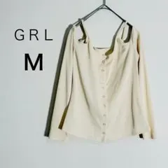 グレイル GRL 肩紐付き リブニット トップス アイボリー 長袖 M肩あき