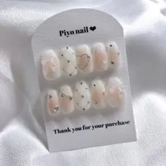 ネイルチップ 現品 チークネイル キルティング リボン 韓国風 ワンホン風