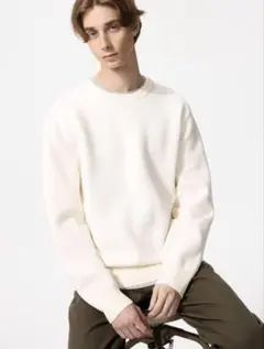 新品　UNIQLO ウォッシャブルミラノリブクルーネックセーター　L