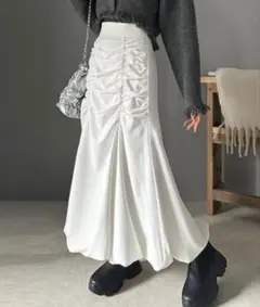 フロントギャザーバルーンロング丈スカート フレアスカート mily biletのサムネイル