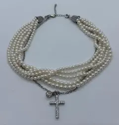 結婚式・パーティ パール調 クロス ネックレス