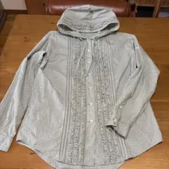 ピンクハウス◇フリル付きグリーン系チェックシャツのサムネイル