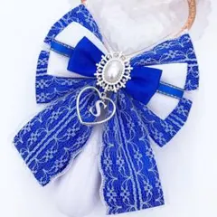 キンブレリボン ペンライトリボン 白レース×ロイヤルブルー ライン★ハンドメイド