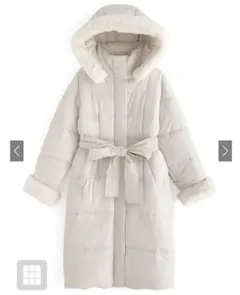 リボンベルト付きファーフードロングダウンコート[kd56]