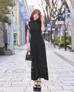 SOLNI シースルーニットマキシワンピース