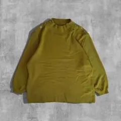 80s ウール100% ニット セーター 日本製 オリーブグリーン ハイネック 