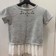 キッズ トップス 半袖Tシャツ グレー 裾フリルのサムネイル