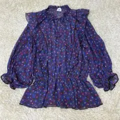 IENA LA BOUCLE フラワープリント フリルブラウス パープルのサムネイル