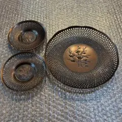 漆塗 竹製 菓子盆 茶卓 6点セット 盛盆 茶器盆 うるし塗装 元箱付 未 
