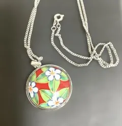【希少品SALE】花柄エナメルペンダント　ネックレス　和柄　フラワーペンダント