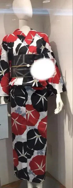 新品未使用】 しまむら×うさこま 椿柄 浴衣 3点セット 帯・腰紐付き