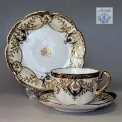 美品 オールドノリタケ マルキ印 コバルト金盛 トリオセット カップ＆ソーサー