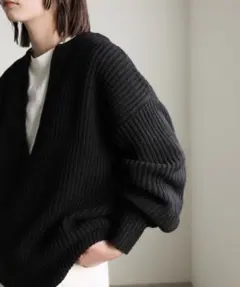 select MOCA キーネックミックス編みプルオーバー　ブラック　F