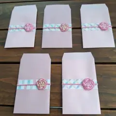 ポチ袋　タント紙　水引　ピンク　5枚入り