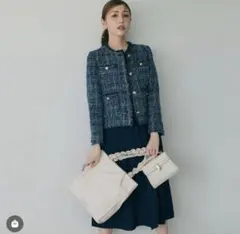 セルフォード ノーカラーツイードジャケット ネイビー 38