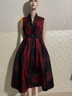 着物リメイクノースリーブ ロングベスト ジレ ベルト付き　大島紬　6月上司発送 着物リメイクノースリーブ ロングベスト ジレ ベルト付き 大島紬 6月