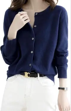 クルーネックニットカーディガン ネイビー M-2XL