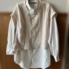 【INGNI】ベージュ ケーブルニットベスト シャツ