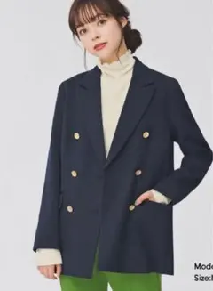 ☆新品未使用　GU ジーユー　ダブルブレストブレザー　金ボタン　ネイビー紺ブレL