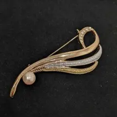 ♥ヴィンテージ ブローチ 本真珠 パール あこや 金銀 ラメ レトロ