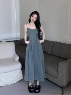 夏にぴったりデニムロングドレス♪お出かけ,女子会,デートに最適！