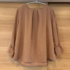 美品　ミナペルホネン sokeri シルク混 フリルブラウス 36 ブラウン 美品 ミナペルホネン sokeri シルク混 フリルブラウス 36 ブラウン