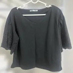 黒 Vネック 半袖 トップス RETRO GIRL 春服