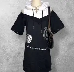 NieR CLOTHING 黒白オフショルダー半袖パーカー デビル V系 地雷系