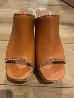 オレンジ ビーズ装飾 高ヒールサンダル