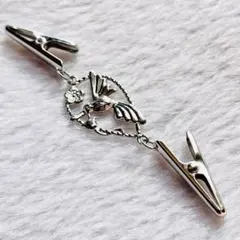 ストールクリップ(ハンドメイド)ハチドリ銀色　スカーフ留め
