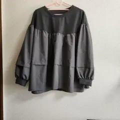大きいサイズ！グレー 異素材長袖トップス