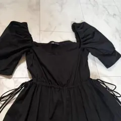 ZARA ワンピース ロングワンピース M 大きめ リボン 黒 ブラック
