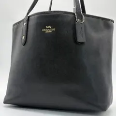 良品✨コーチ トートバッグ シティ レザー 肩掛け A4可 ロゴ金具 ブラック
