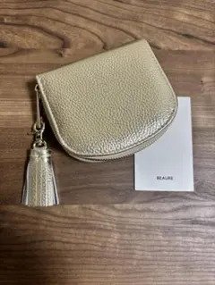 【未使用】BEAURE ミニ ラウンドファスナー 二つ折り財布 ゴールド