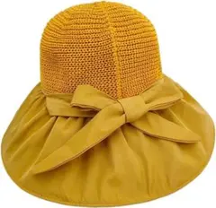 【新品・未使用】リボン付き つば広 日よけ帽子 UVカット 折りたたみ可能