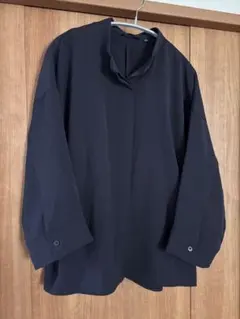 ユニクロ　ドレープブラウス　七分袖　ネイビー　Lサイズ　美品