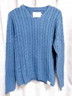 AZUL by moussy ケーブルニット Vネックセーター ブルーSサイズ