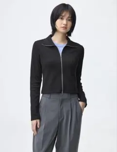 GU リブダブルジップカーディガン L ブラック