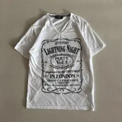 ロゴプリント Vネック 半袖Tシャツ（ホワイト） Lサイズ