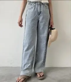 美品　DAIS-Y ウエスト調整可　ストーンデザインワイドデニムパンツ　コラボ
