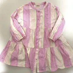 BREEZE 爽やか♪ ピンク ストライプ シャツワンピース 110 ポケット付