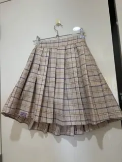 MEZOPIANO ベージュ系チェック プリーツスカート 150