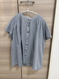 無印良品　フレンチスリーブ　ブラウス　ライトブルー　婦人　綿100