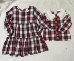 姉妹おそろい H&M チェック ワンピース＆ブラウスセット 85・105 美品
